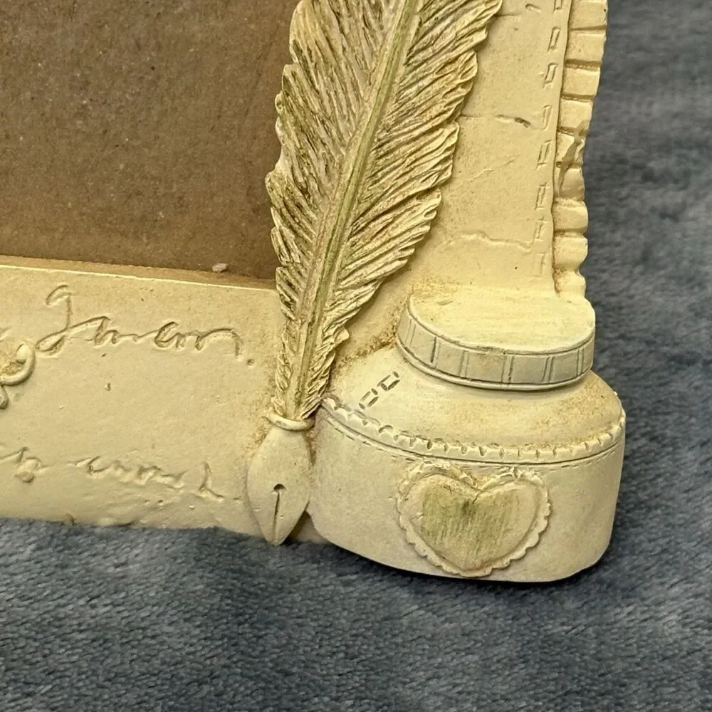 Cream Resin 3D Photo Frame of Inkwell Feather and Roses - 4.25